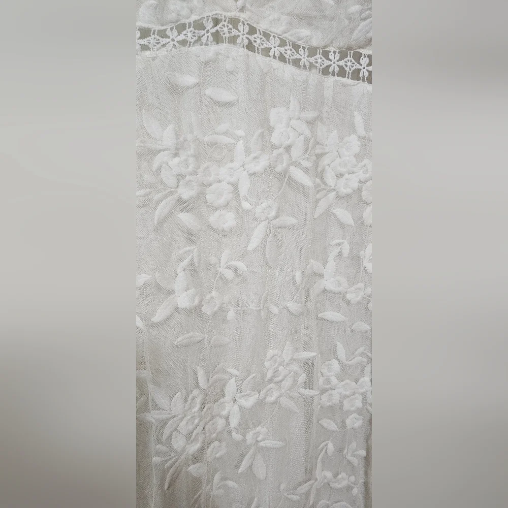 Women’S Summer V-Neck Short Sleeve Lace Hook-Floral Dress Chiffon Fabric Sze L - Picture 4 of 6